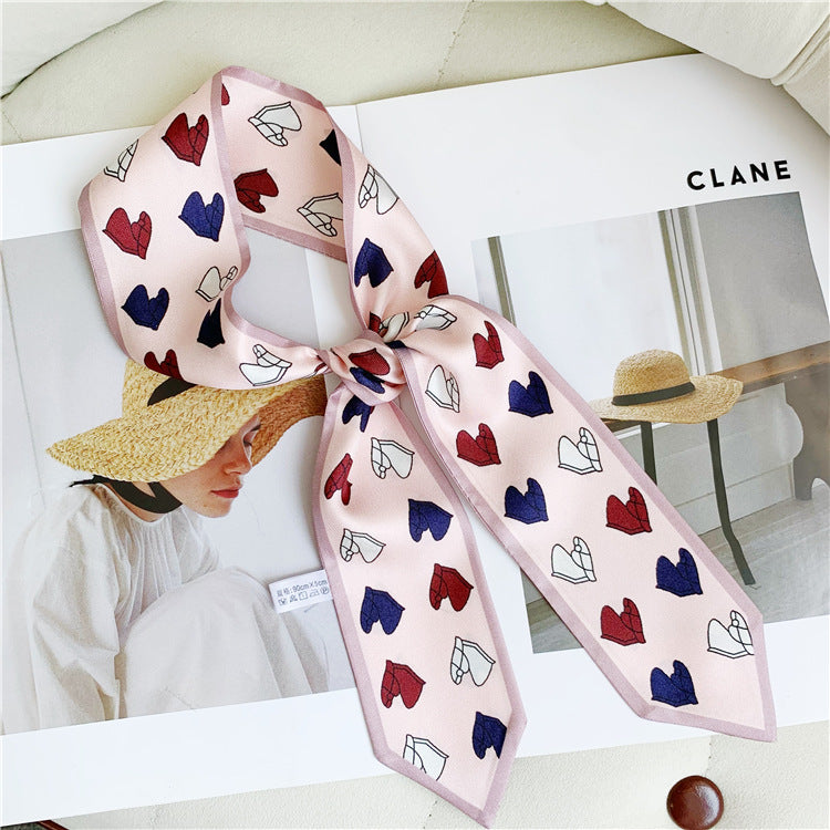 Heart Hand Print Skinny Silk Twillie — Pink 35" Ribbon