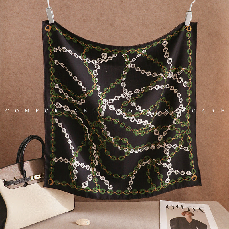 Royal Stables Silk Twill Scarf — Forest Green Rope Print 34.5"