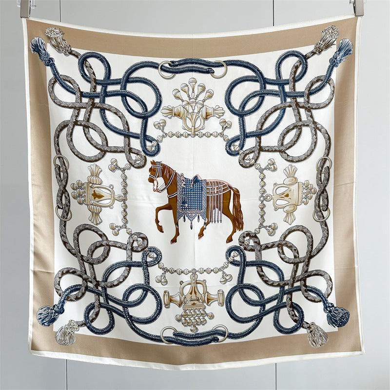 Navy Equestrian Silk Twillie — Horse-Drawn Carriage Print 59"