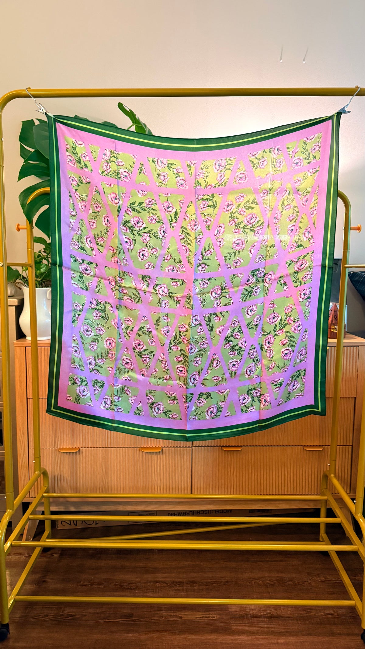 Treillis Silk Scarf — Rose & Lime