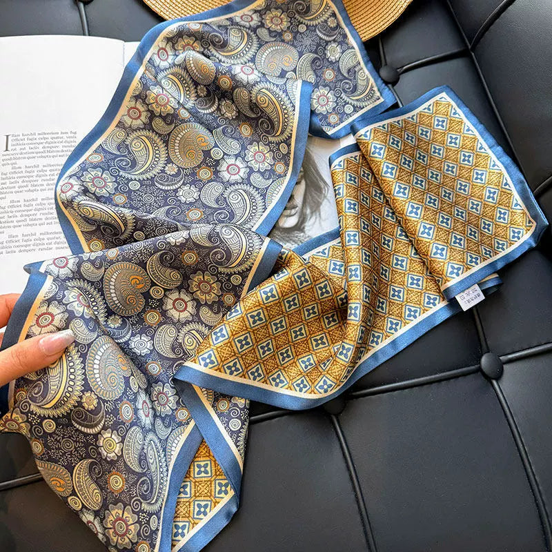 Navy & Gold Paisley Silk Twillie — Reversible Two-Tone 59"