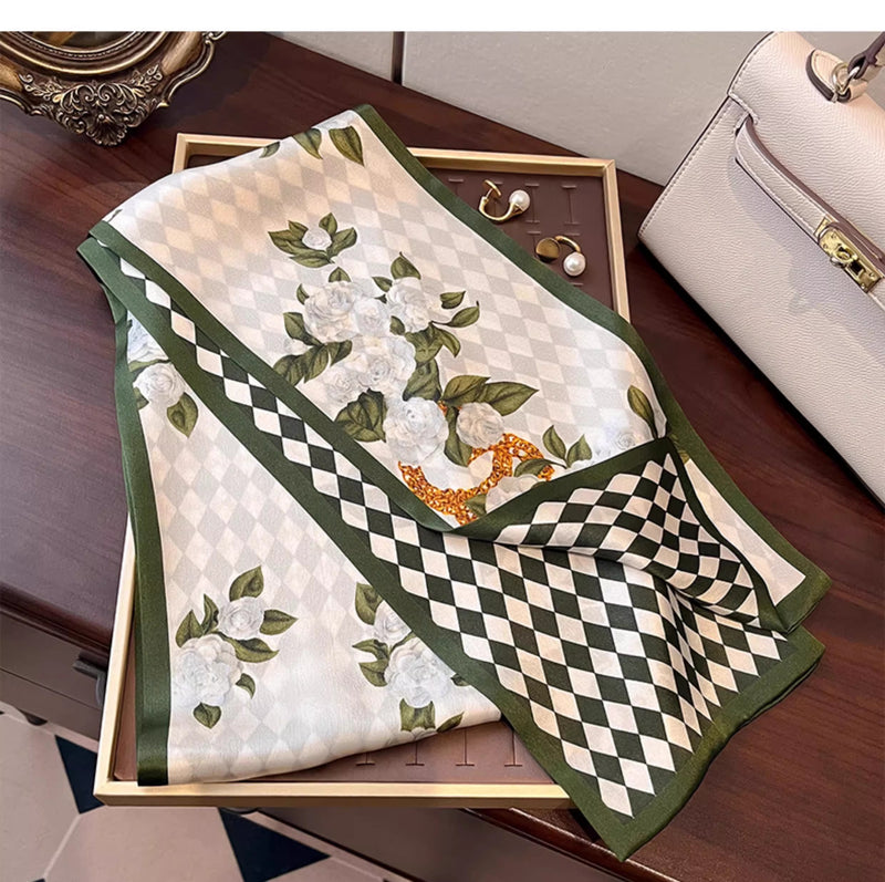Deep Green Tapestry Silk Twillie — Folk Floral Border 59"