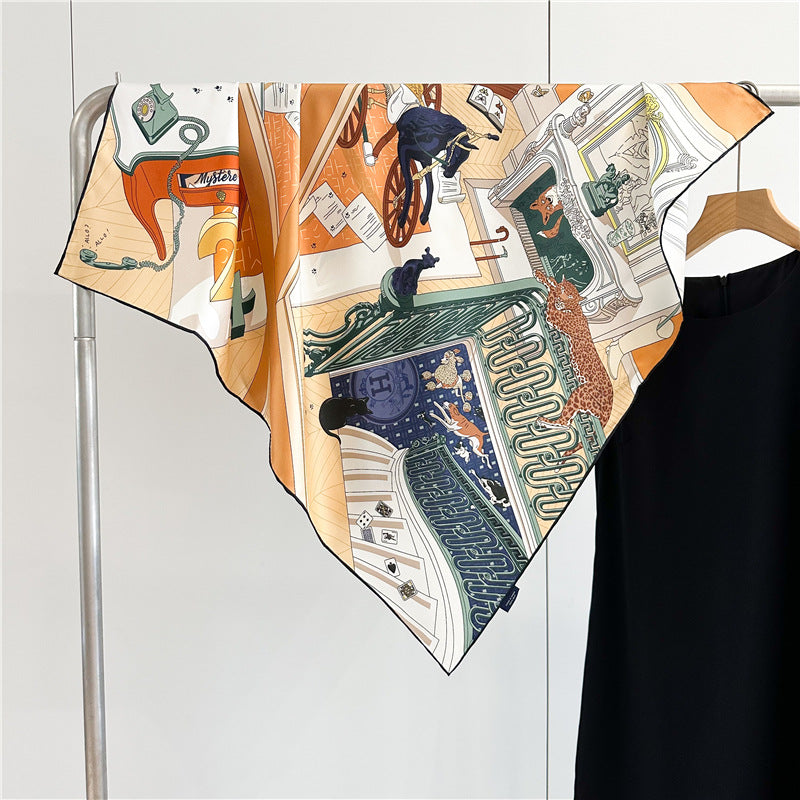 Orange Bridle & Bit Silk Scarf — Equestrian Tangle 34.5" Square