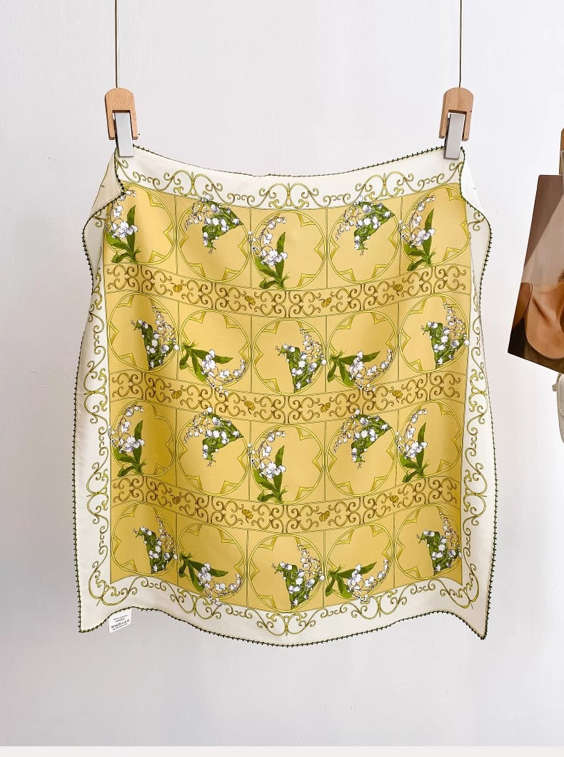 Saffron Yellow Lily of the Valley Silk Scarf — 25.5" Square