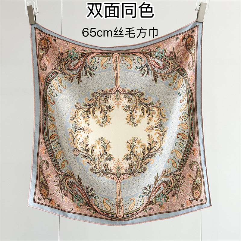 Pastel Tribal Collage Silk Scarf — Pink & Sage 34.5" Square