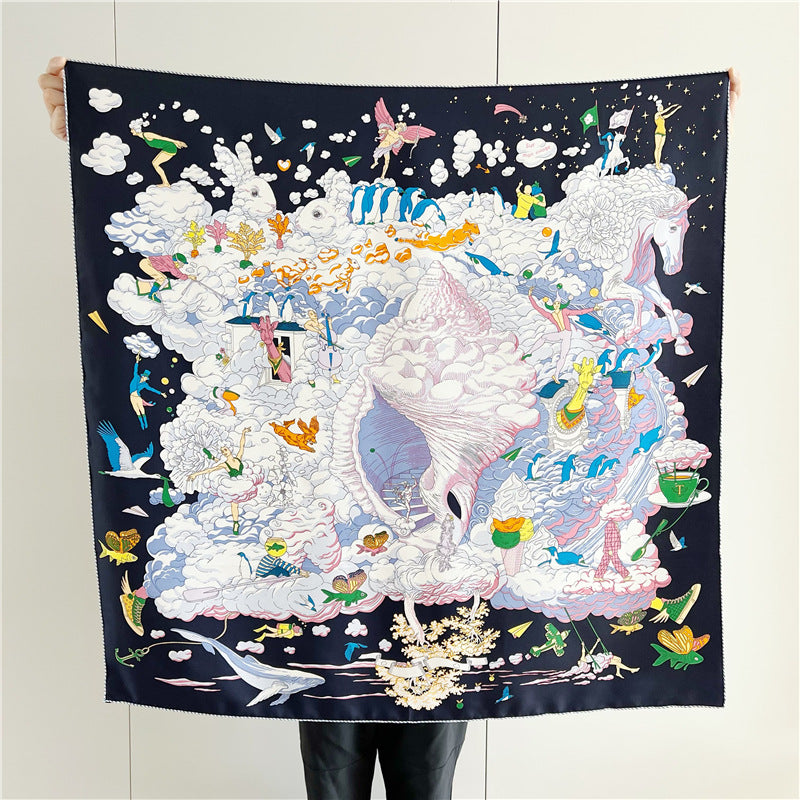 Walking in the Clouds Silk Twill Scarf — Midnight Navy 34.5"