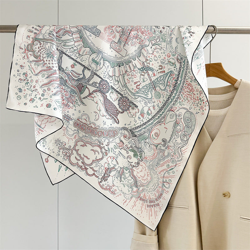 Walking in the Clouds Silk Twill Scarf — Cream Sky Scene 34.5"