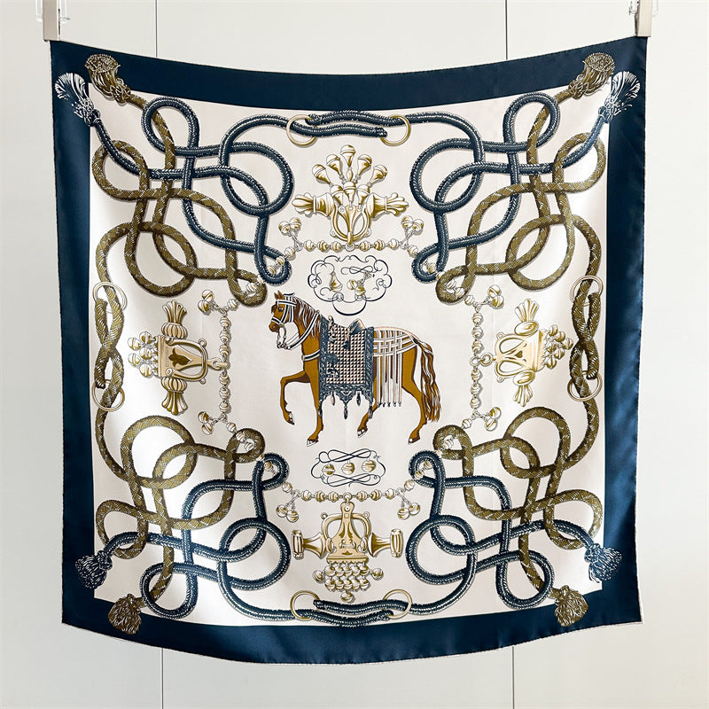 Blue Equestrian Wardrobe Silk Twill Scarf — Illustrated 34.5"