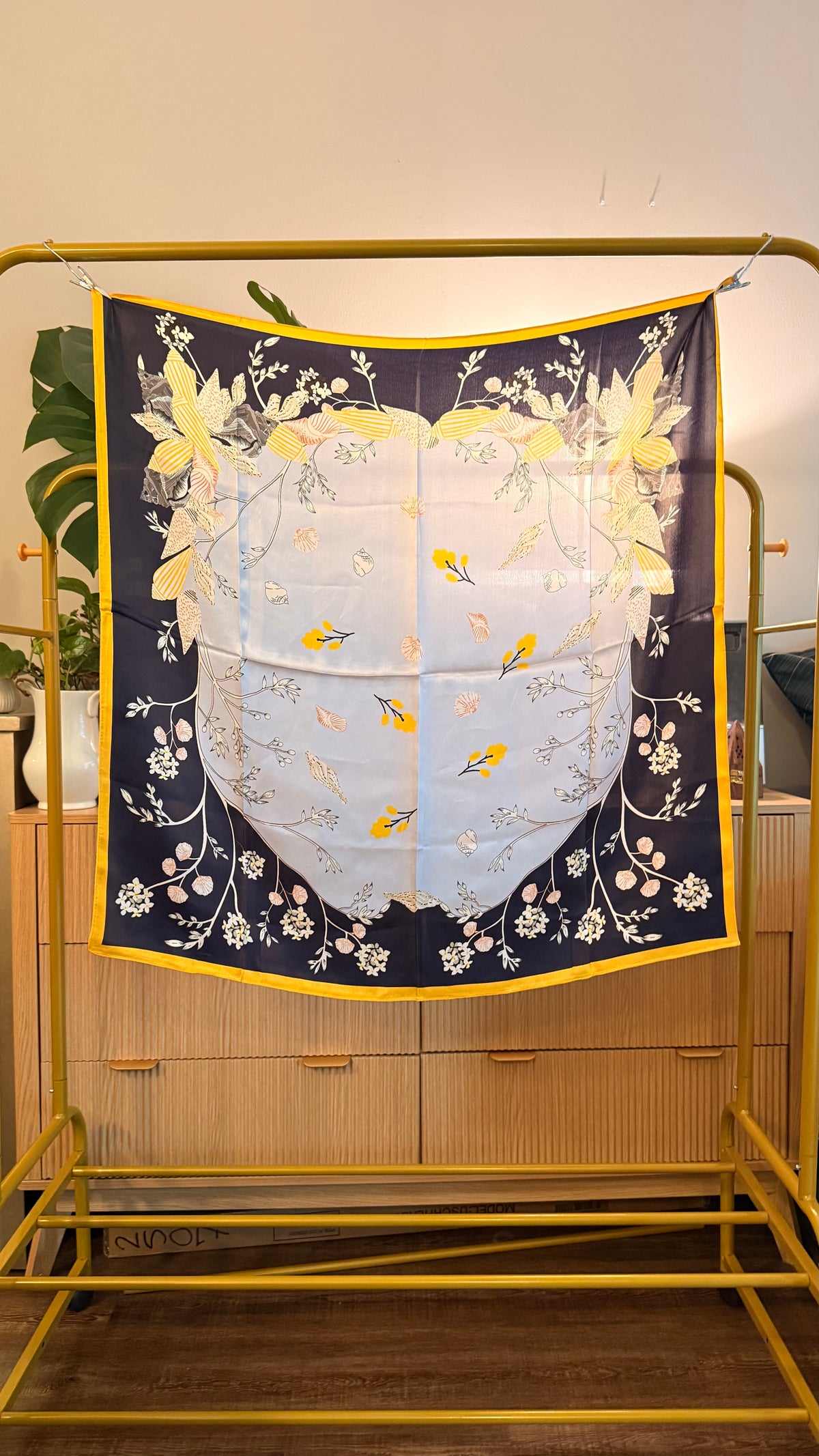 Coquillage Silk Scarf — Navy & Mimosa