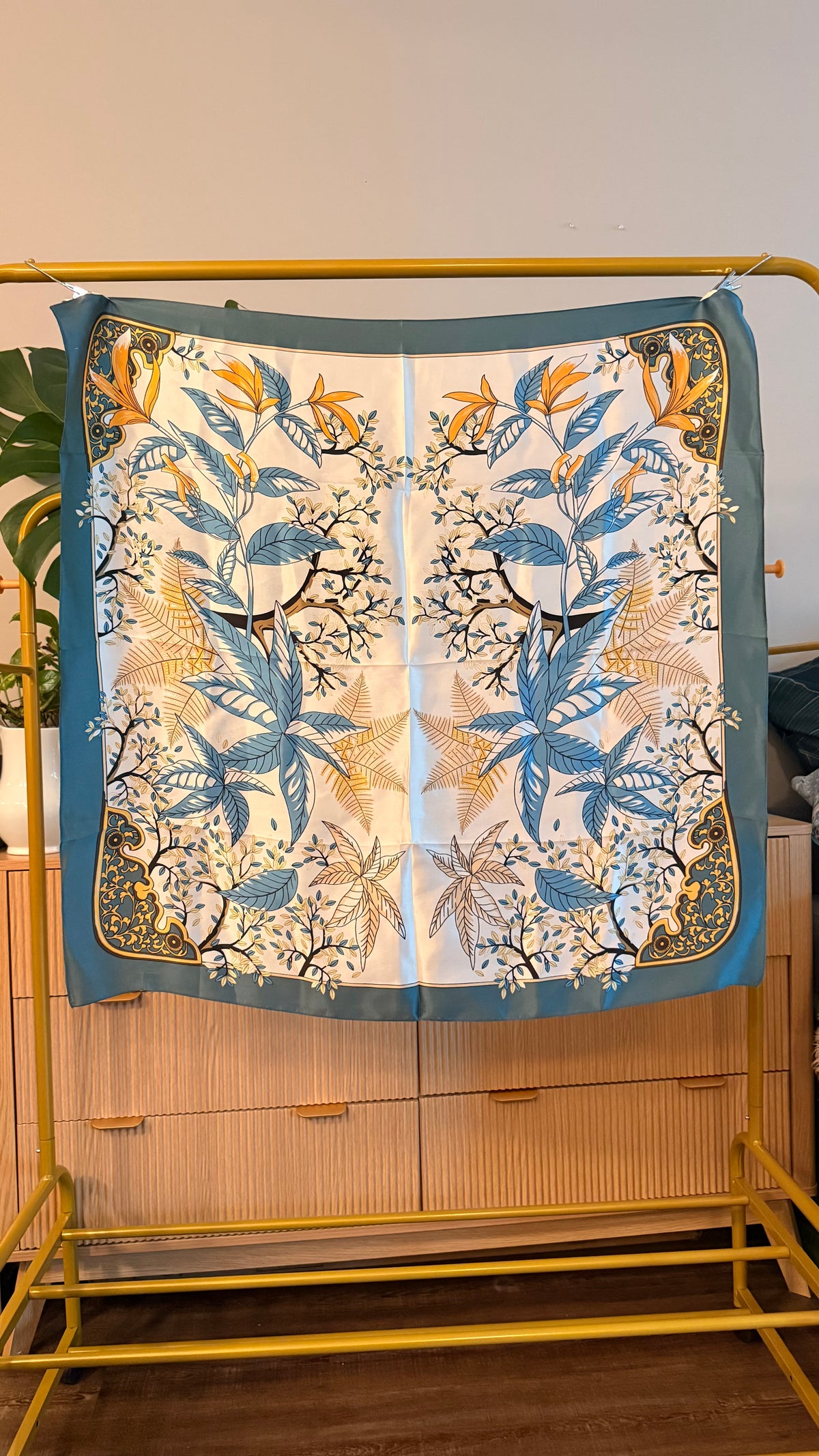 Jardin Tropical Silk Scarf — Teal & Gold