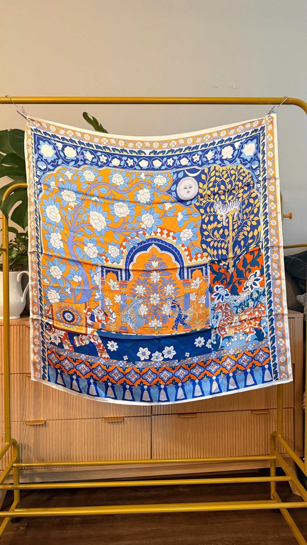 Jaipur Silk Scarf — Azure & Marigold