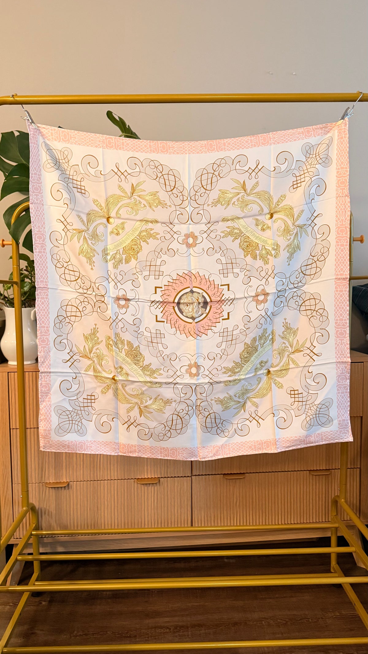 Cameo Silk Scarf — Blush & Gilt