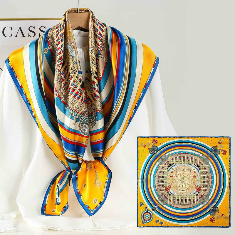 Gilded Years Silk Scarf — Gold Heraldic 43" Square